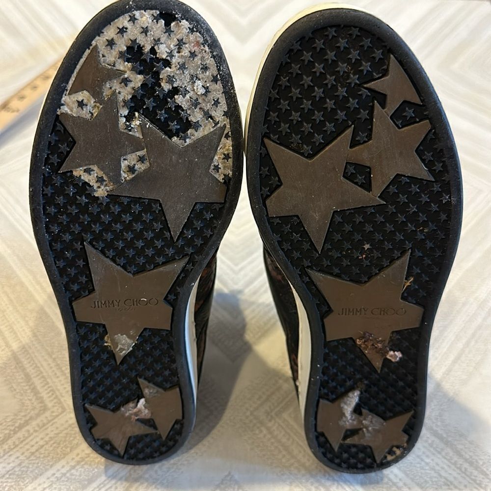 Jimmy Choo Yazz Black Brown Snakeskin Print High-Top Sneakers Gold Velcro Siz 37 - Picture 5 of 9